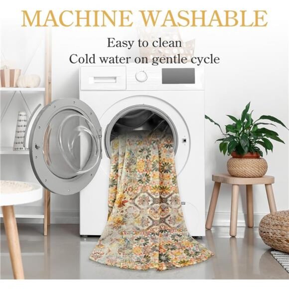 Boho Machine Washable Rugs Area Rugs for Living Room Non-Slip Throw Bedroom Rug - Picture 5 of 7